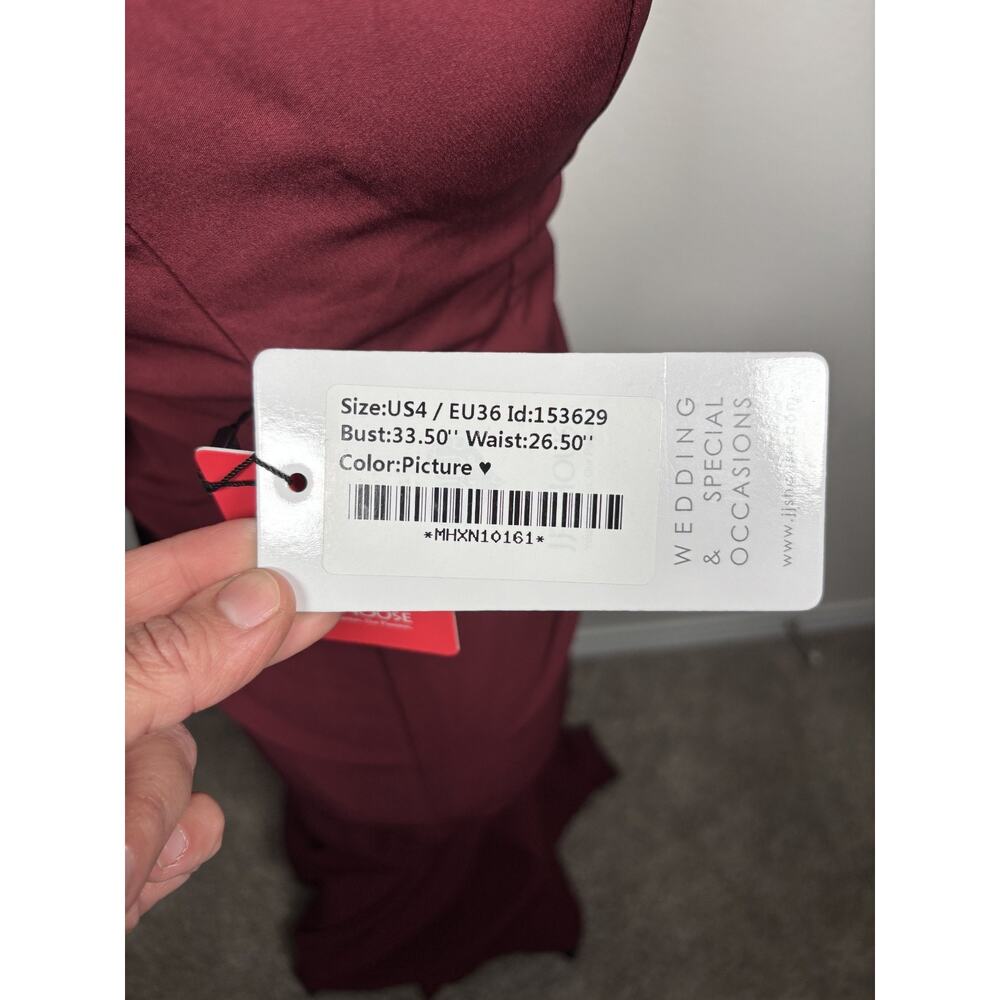 JJ's House NWT Mermaid Burgundy Long Prom Zip Asymmetric Sleeve Dress Size 4 - Picture 8 of 9